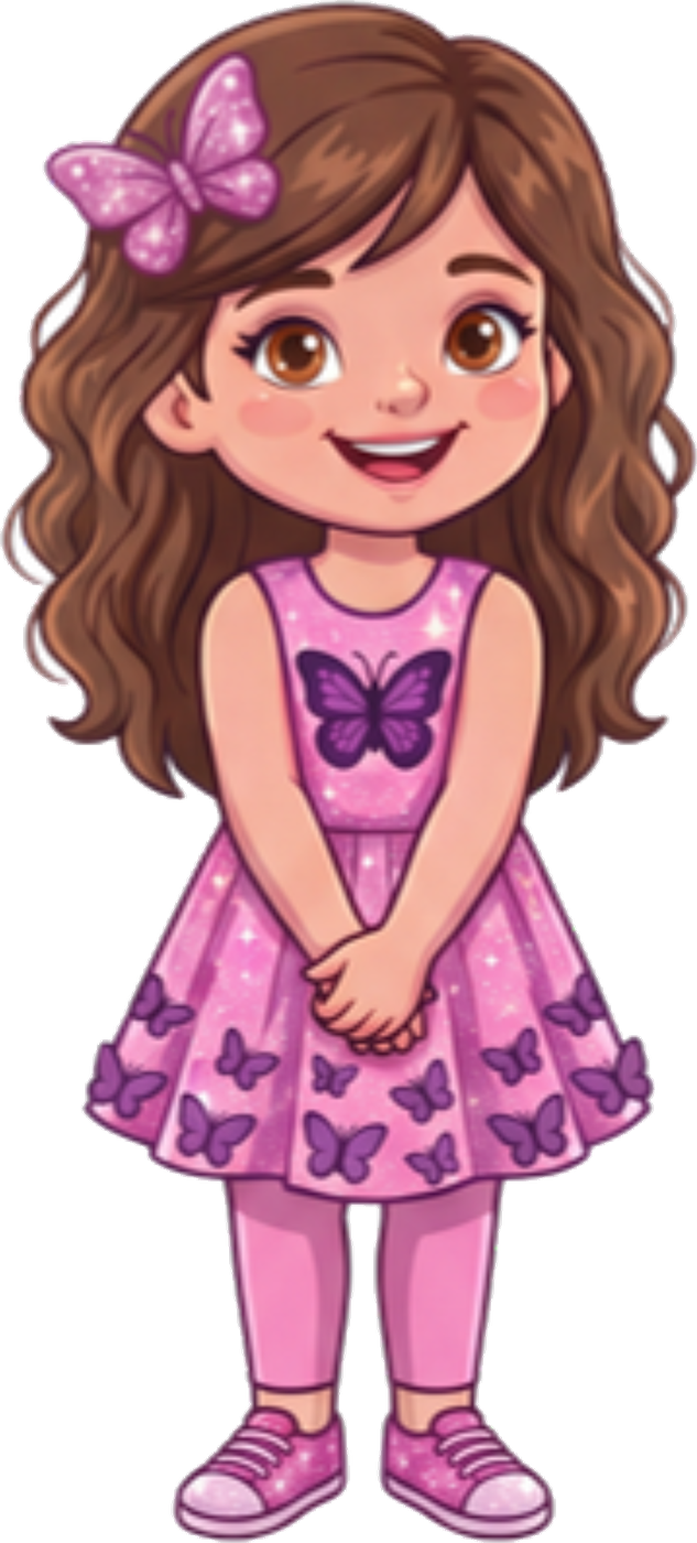 Tessa in her pink butterfly dress