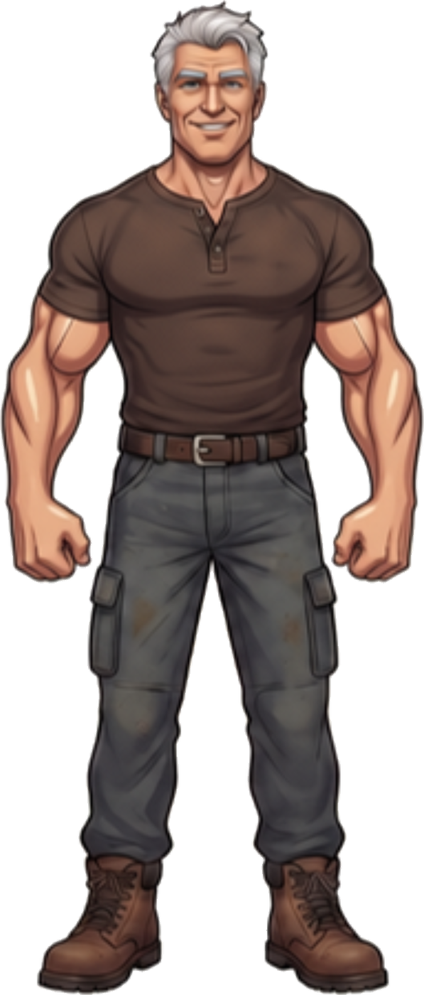 Grandpa Papa in his brown shirt, work pants and boots