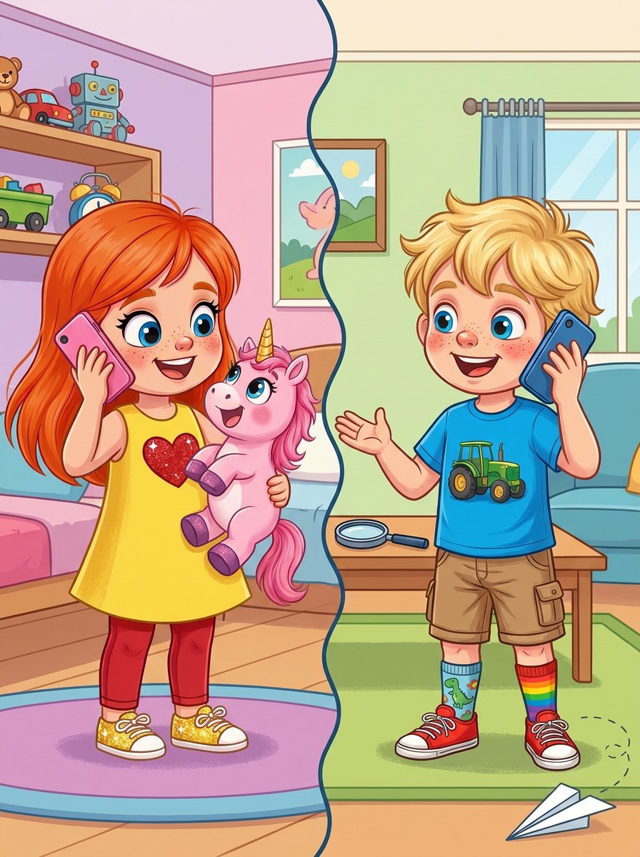 Lulu Lilly and Tommy Two-Socks talking on the phone